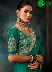 Delightful Green Color Satin New Designer Party Wear Saree